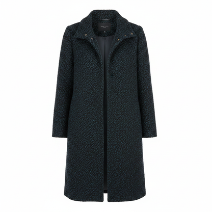 Ladies Navy Blue & Black Boucle Longline Coat – AI photo