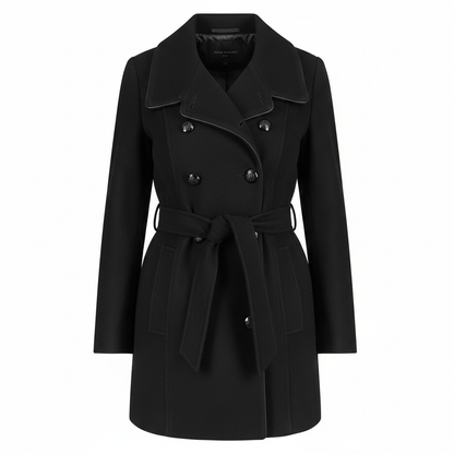 Ladies Black Double-Breasted Belted Coat – AI photo
