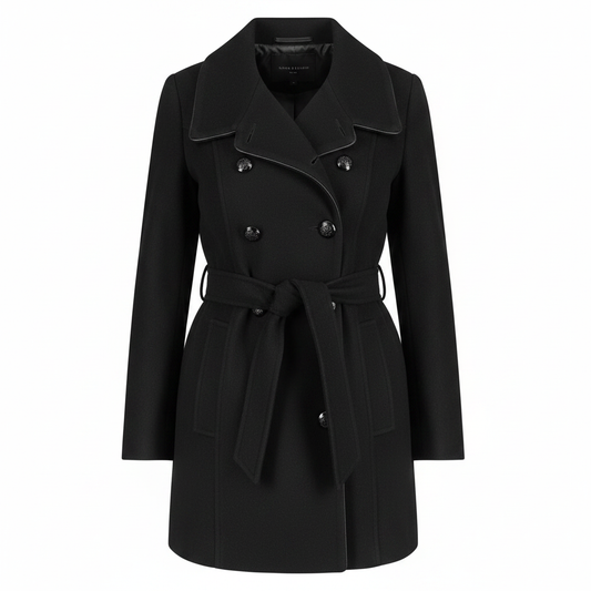 Ladies Black Double-Breasted Belted Coat – AI photo