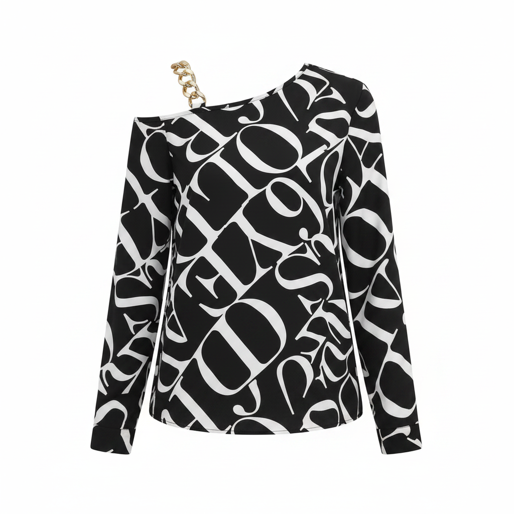 Allover Print Chain Detail Blouse on white background