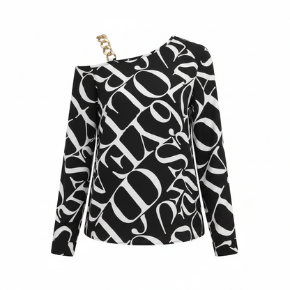 Allover Print Chain Detail Blouse on white background
