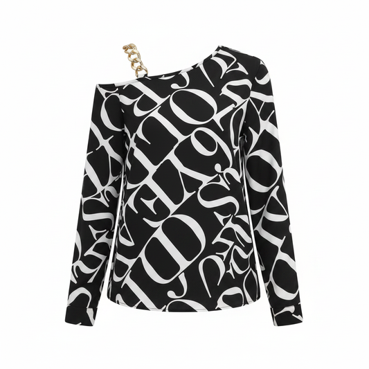Allover Print Chain Detail Blouse on white background