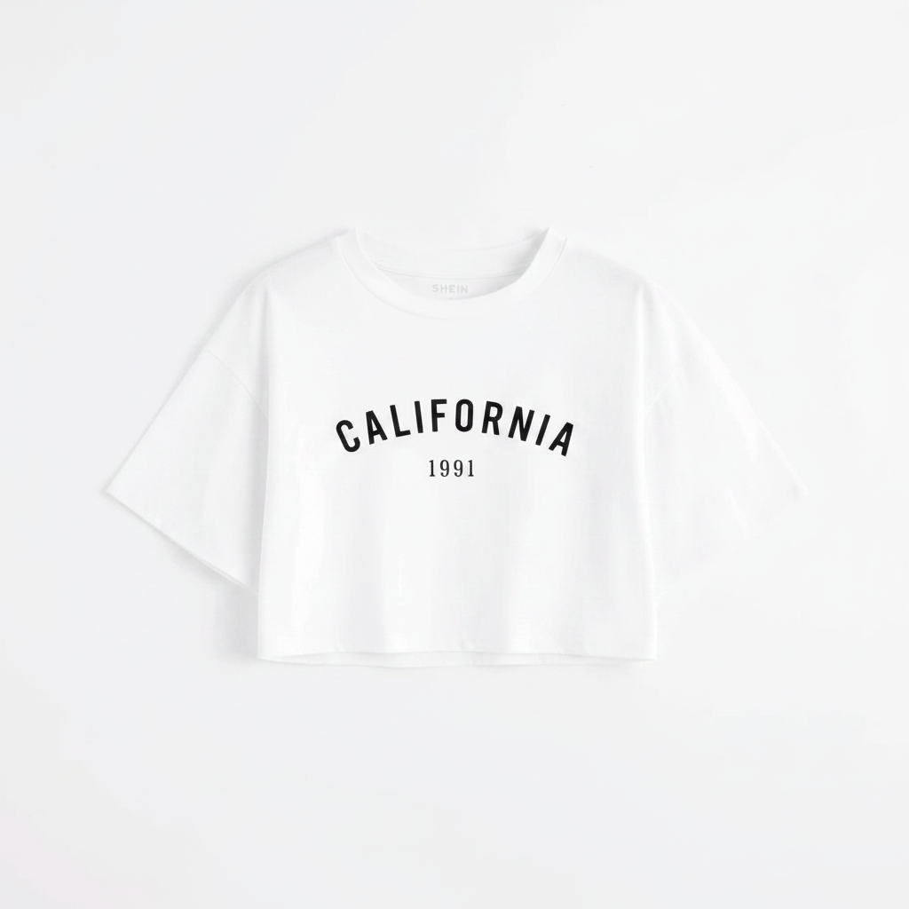 Letter Graphic Crop Tee on white background