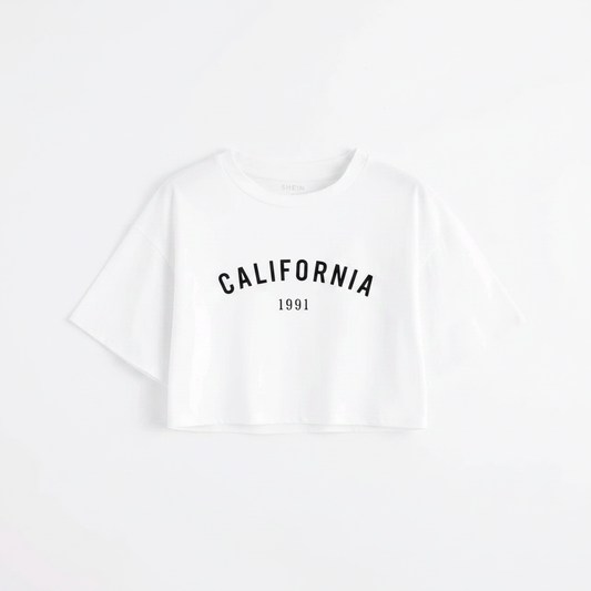 Letter Graphic Crop Tee on white background