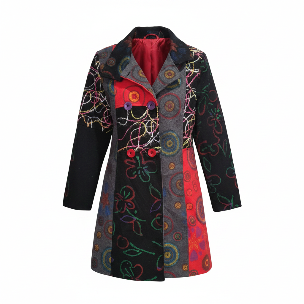 Ladies Made in Italy Embroidered Patchwork Coat – AI photo