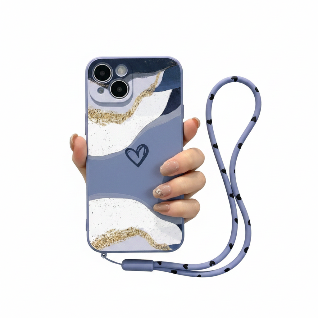 Heart Pattern Phone Case With Lanyard on white background