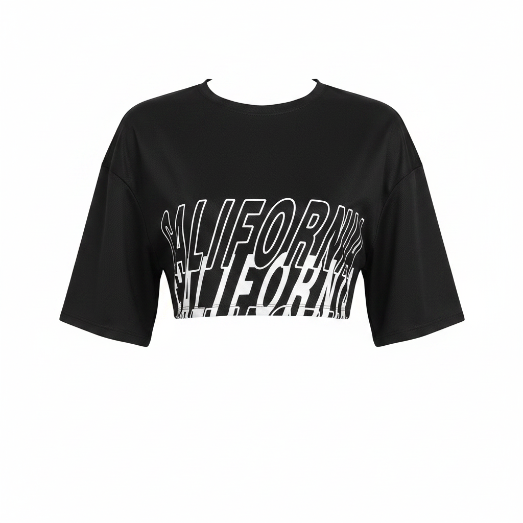 Letter Graphic Drop Shoulder Crop Tee on white background