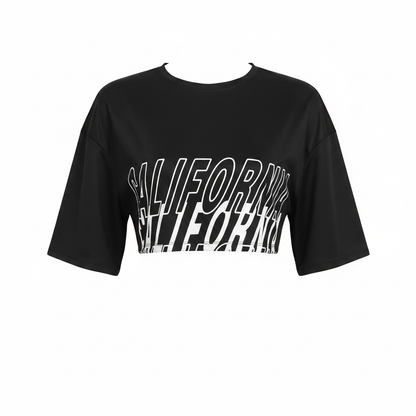 Letter Graphic Drop Shoulder Crop Tee on white background