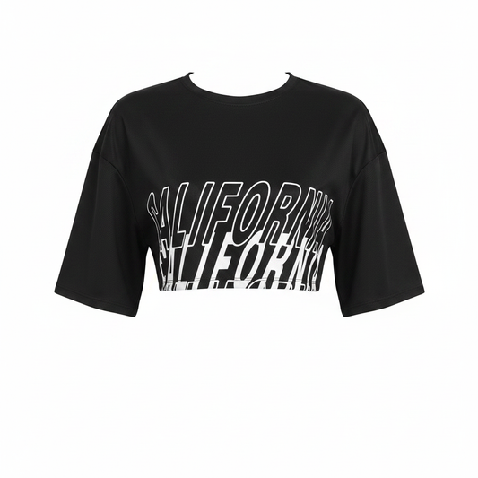 Letter Graphic Drop Shoulder Crop Tee on white background