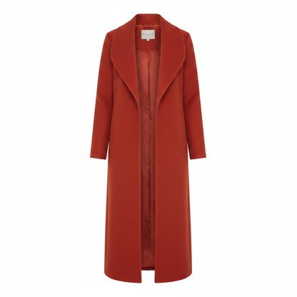 Ladies Burnt Orange Rust Maxi Coat – AI photo