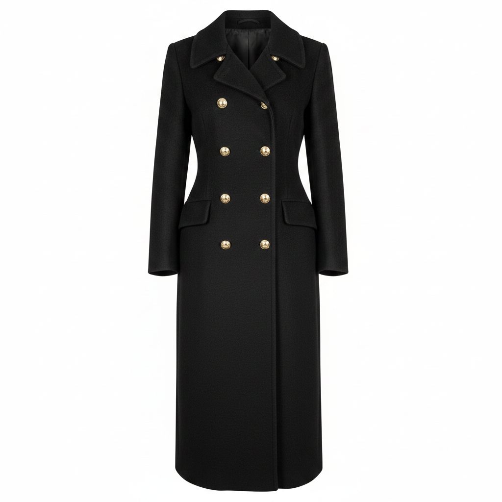 Viventy by Bernd Berger Ladies Black Double-Breasted Longline Coat – AI photo