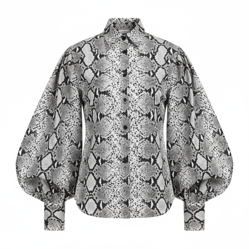 Snakeskin Print Bishop Sleeve Shirt on white background