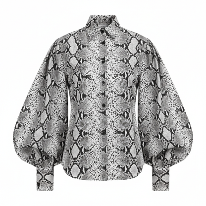 Snakeskin Print Bishop Sleeve Shirt on white background