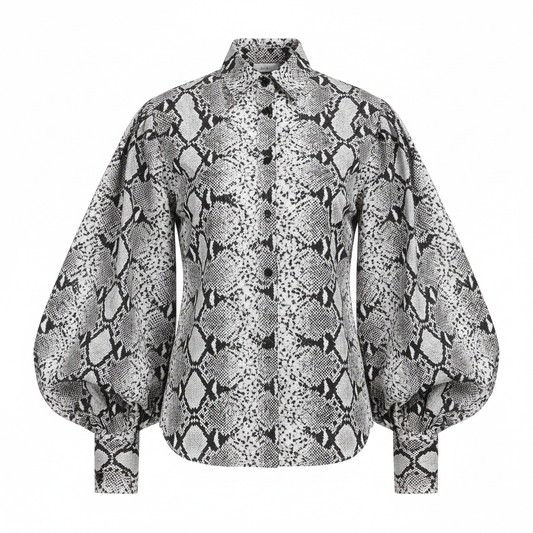 Snakeskin Print Bishop Sleeve Shirt on white background