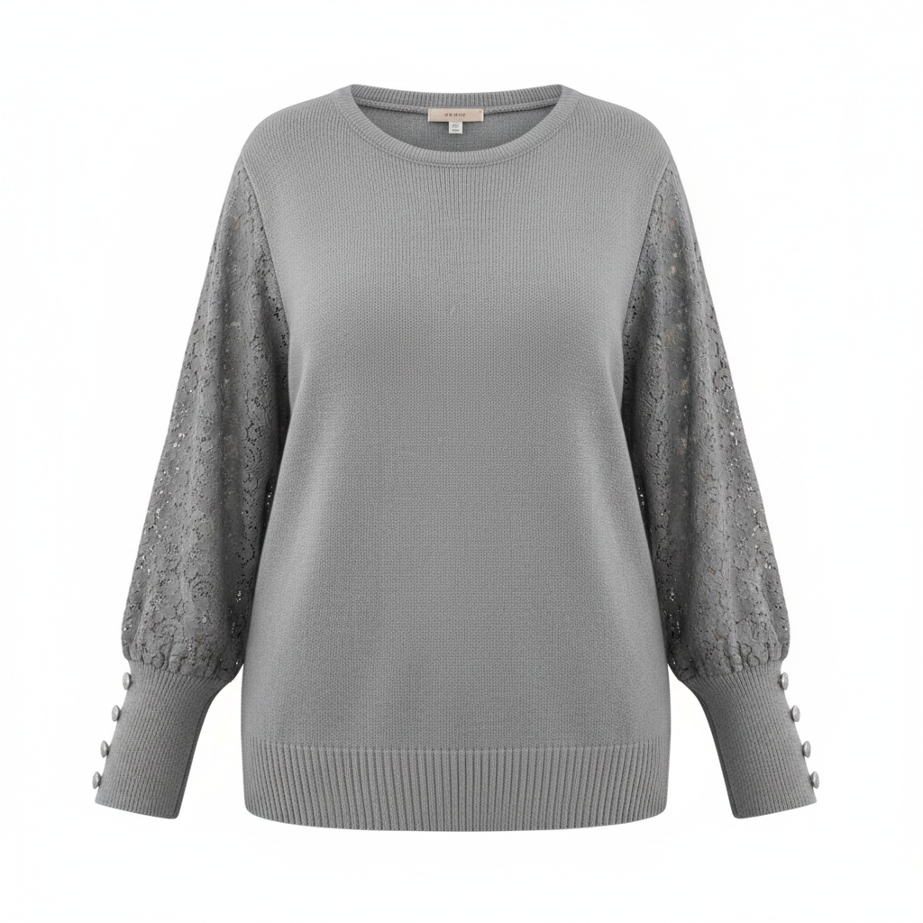 Plus Contrast Lace Button Detail Sweater on white background