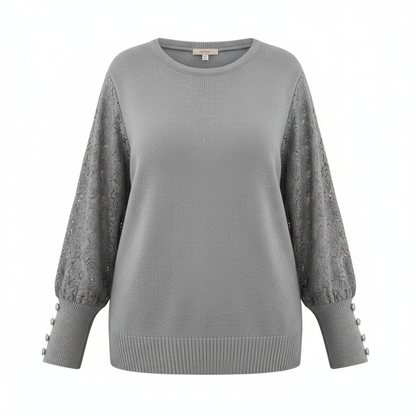 Plus Contrast Lace Button Detail Sweater on white background