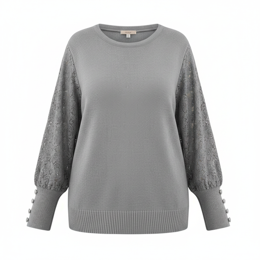 Plus Contrast Lace Button Detail Sweater on white background