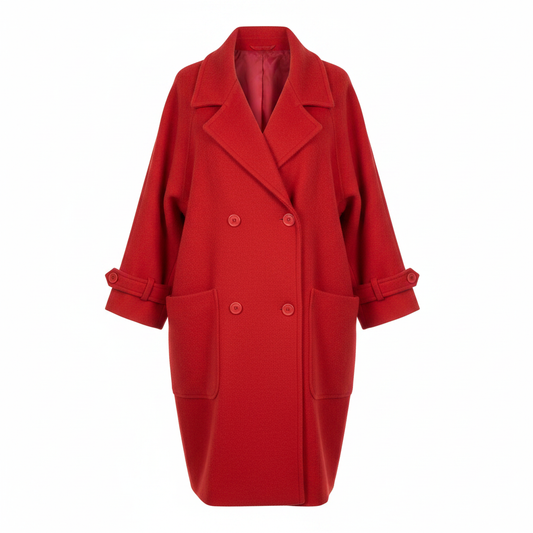 Ladies Red Wool-Blend Coat – front AI photo