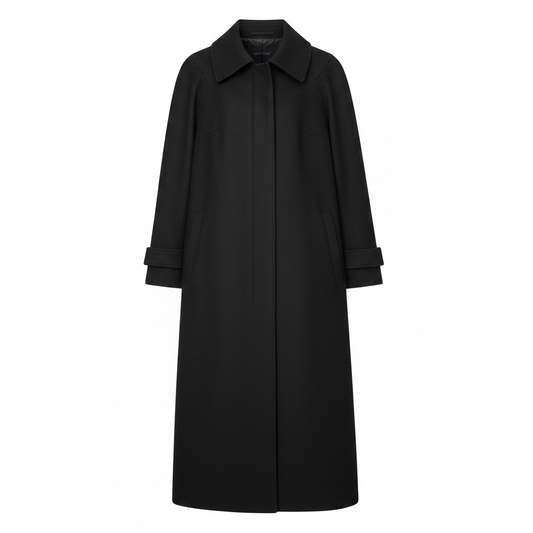 Black Wool-Blend Longline Maxi Coat – AI photo