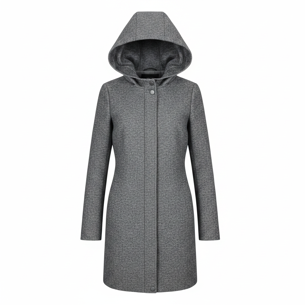 Ladies Grey Marl Hooded Coat – front AI photo