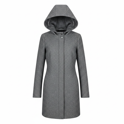 Ladies Grey Marl Hooded Coat – front AI photo
