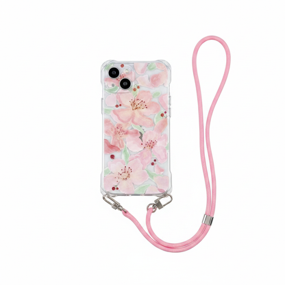 Flower Pattern Phone Case With Lanyard on white background