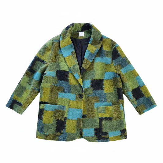 Ladies Multicolour Abstract Check Boucle Oversized Blazer Coat – AI photo