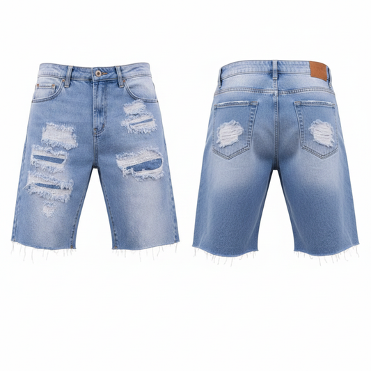 Manfinity LEGND Men's Ripped Washed Denim Shorts on white background