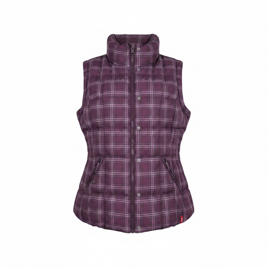 Ladies Purple Plaid Puffer Bodywarmer – white background