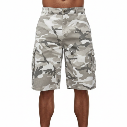 Manfinity EMRG Men's Camouflage Cargo Denim Shorts on white background