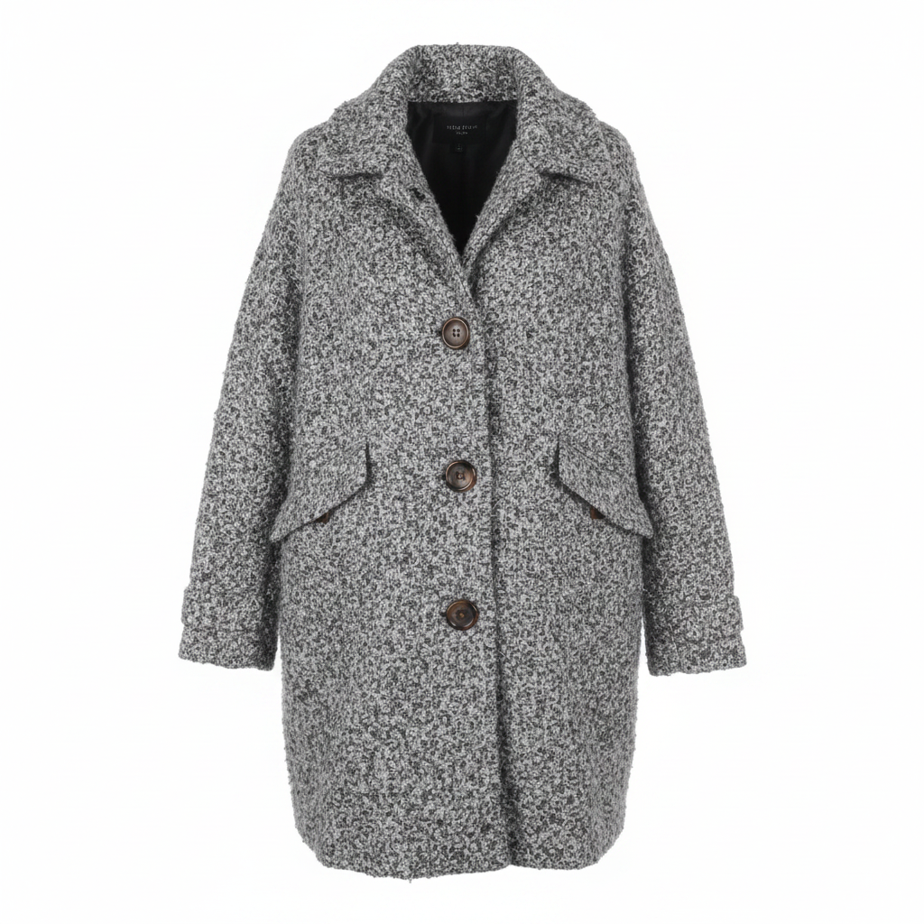 Ladies Grey & White Chunky Boucle Loop Coat – front AI photo
