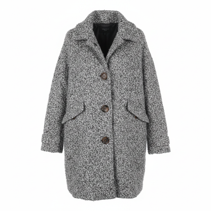 Ladies Grey & White Chunky Boucle Loop Coat – front AI photo