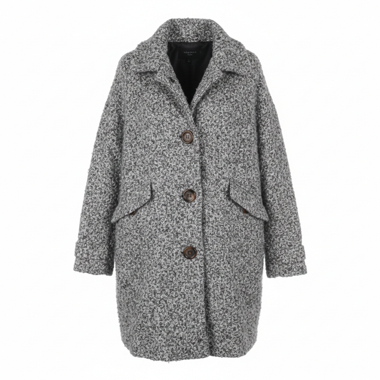 Ladies Grey & White Chunky Boucle Loop Coat – front AI photo