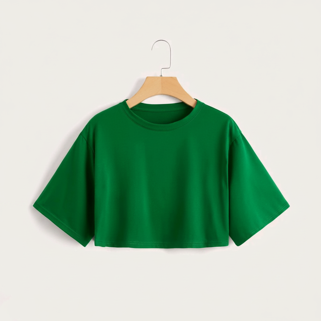 Solid Drop Shoulder Crop Tee in kelly green on white background