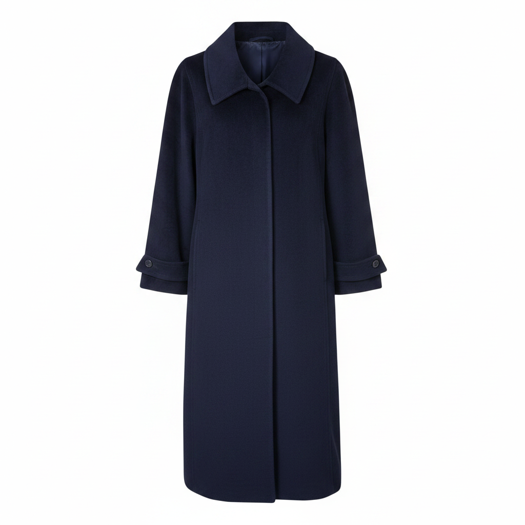 Ladies Dark Navy Plain Velvet Longline Coat – updated AI photo