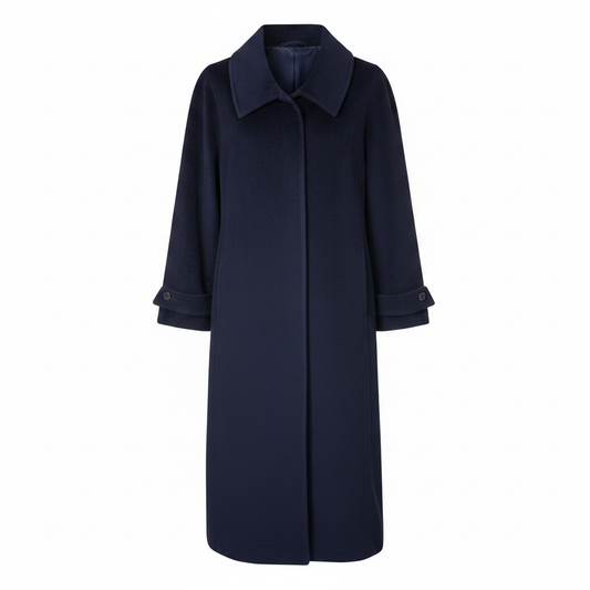 Ladies Dark Navy Plain Velvet Longline Coat – updated AI photo