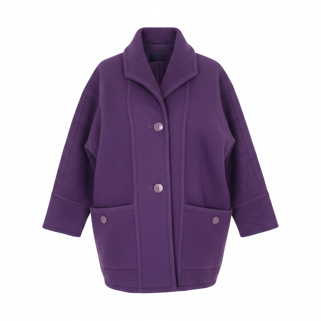 Ladies Purple Wool-Blend Oversized Cocoon Jacket Coat – AI photo