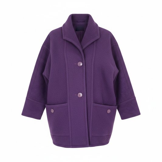Ladies Purple Wool-Blend Oversized Cocoon Jacket Coat – AI photo