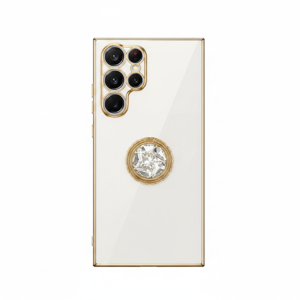 Plain Phone Case with Diamond Ring Holder on white background