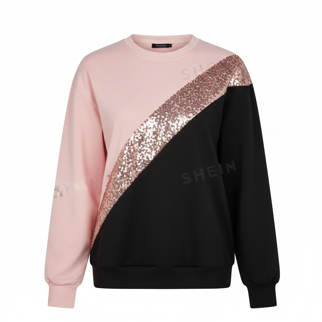 LUNE Colorblock Contrast Sequins Sweatshirt on white background