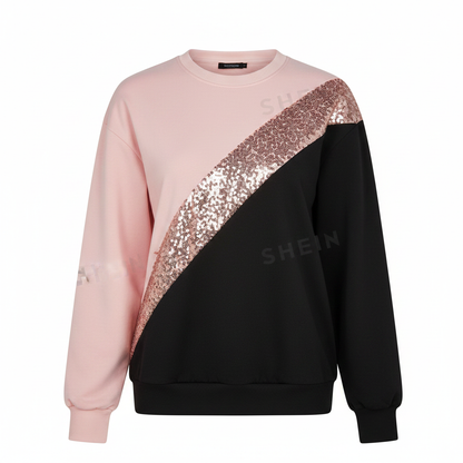 LUNE Colorblock Contrast Sequins Sweatshirt on white background