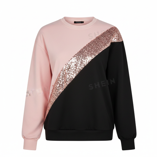 LUNE Colorblock Contrast Sequins Sweatshirt on white background