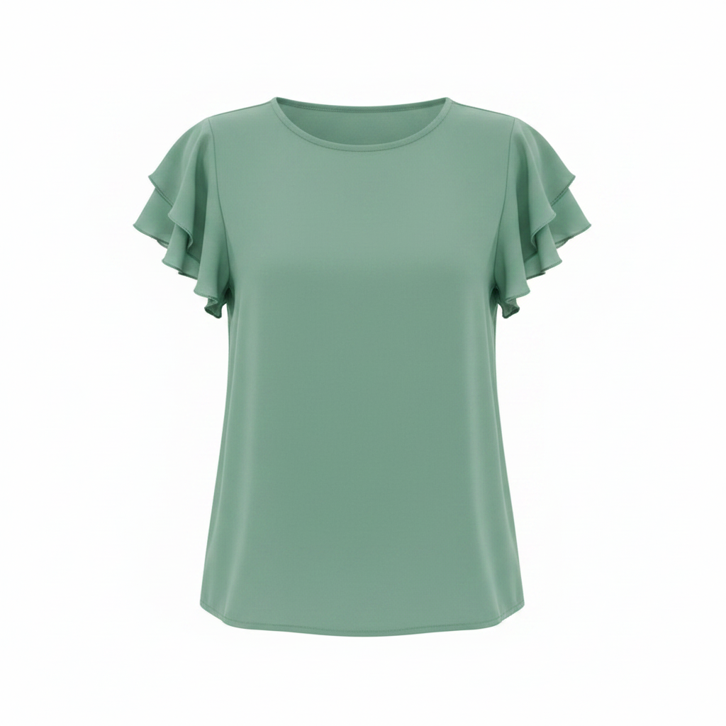 Clasi Vacation Casual Solid Color Double Ruffle Hem Short Sleeve Shirt on white background