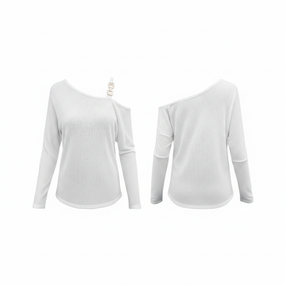 ChicEase Chain Detail Asymmetrical Neck Tee on white background