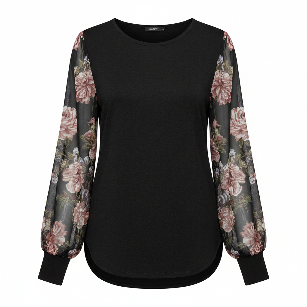 Clasi Sleeve Chiffon Floral Print Blouse on white background