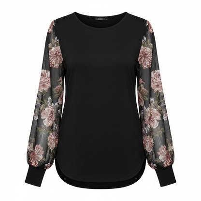 Clasi Sleeve Chiffon Floral Print Blouse on white background