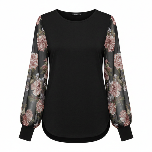 Clasi Sleeve Chiffon Floral Print Blouse on white background