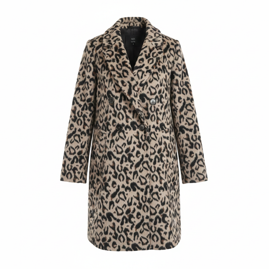 Ladies Leopard Print Long Coat – white background