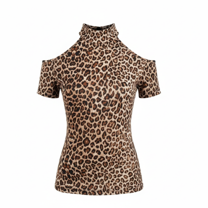 Privé Leopard Print Cold Shoulder Tee on white background