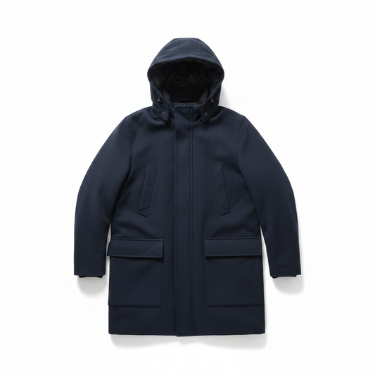 Zara Men Dark Navy Hooded Parka Coat – AI photo